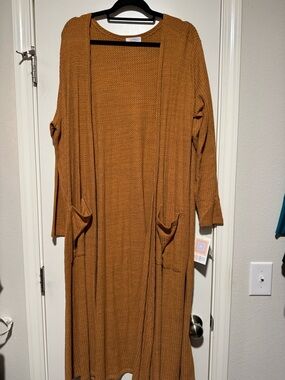 LuLaRoe Long Open Front Cardigan in Mustard Brown